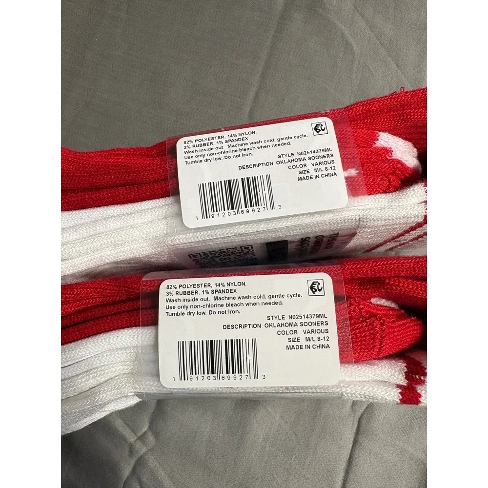 Strideline Oklahoma Sooners 4 Pair Crew Socks Set OU Boomer Sooner Red White M/L